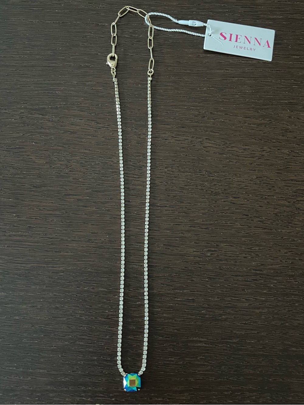 NWT-Gold-Tone Necklace with Green Iridescent Crystal